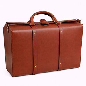Vintage Style Leather Suitcase - OUTLINES Brand - Cognac Gladstone Travel Bag
